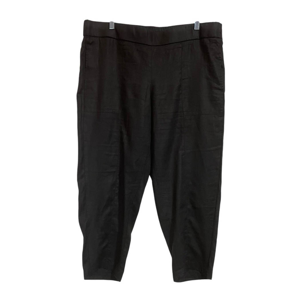 Eileen Fisher Black 100% Linen Cropped Summer Business Casual Pants Size L